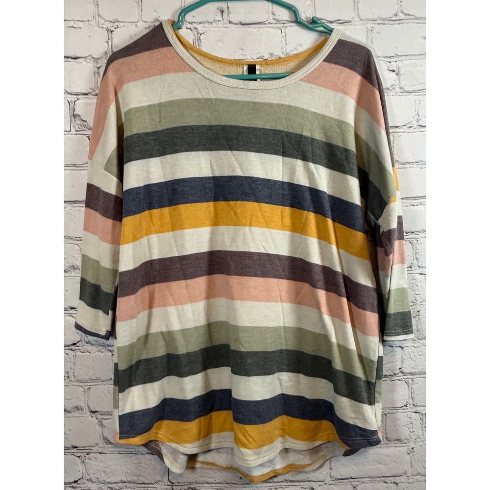 Lovely Souls Striped‎ Top 3/4 Sleeve Round Neck Casual Pullover, Size Small